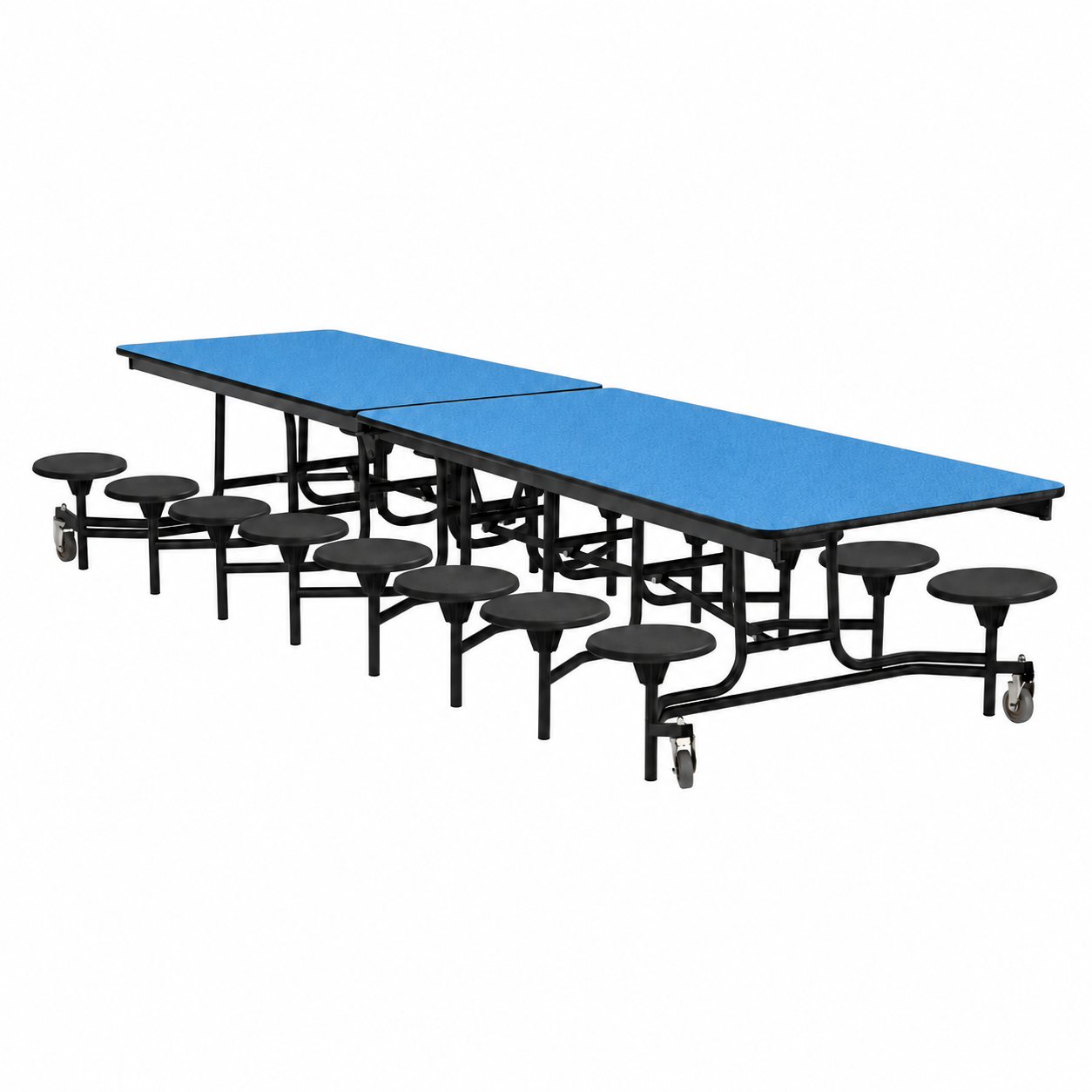 Mobile Cafeteria Table — 13 ft — 16 Stools — Royal Blue / Black