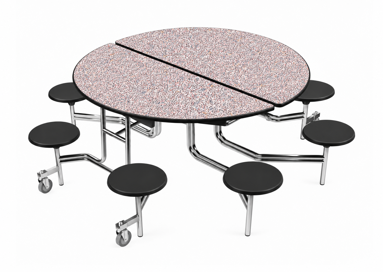Round Cafeteria Table — 59" — 8 Stools — Terrazzo Fleck