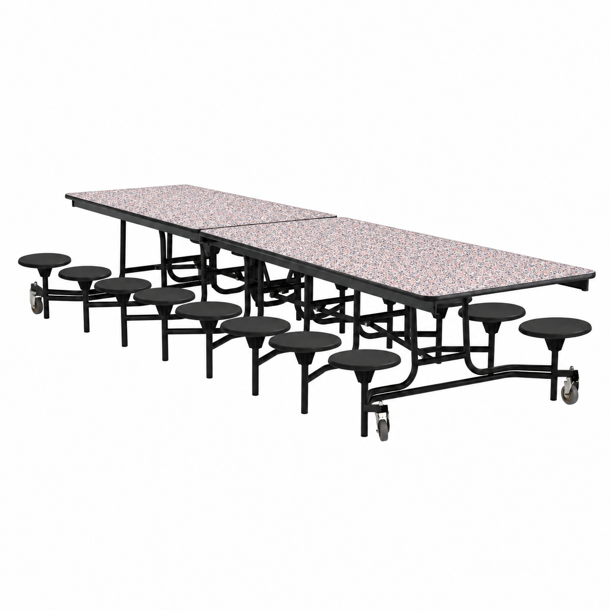 Mobile Cafeteria Table — 13 ft — 16 Stools — Confetti Fleck / Black